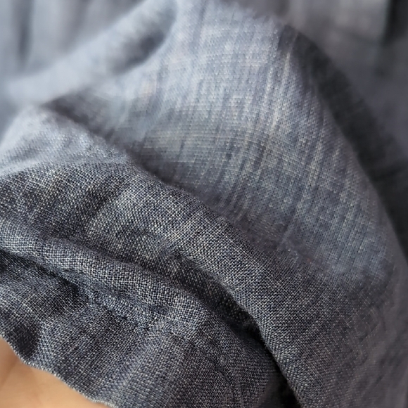Paperwhite | 100% Linen Chambray Blue 3/4 Sleeve Boxy Tunic with Pockets Size L - Picture 8 of 12